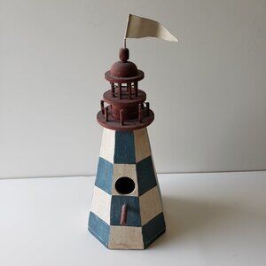 Midwest Imports Wood Indoor Blue and White Checked Birdhouse Lighthouse 14" tall